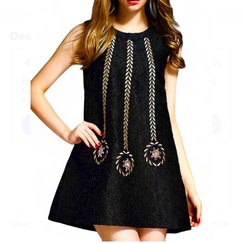 Embellished Women’s Black Embroidered Sleeveless Mini Party Dress.Size L SKU 615